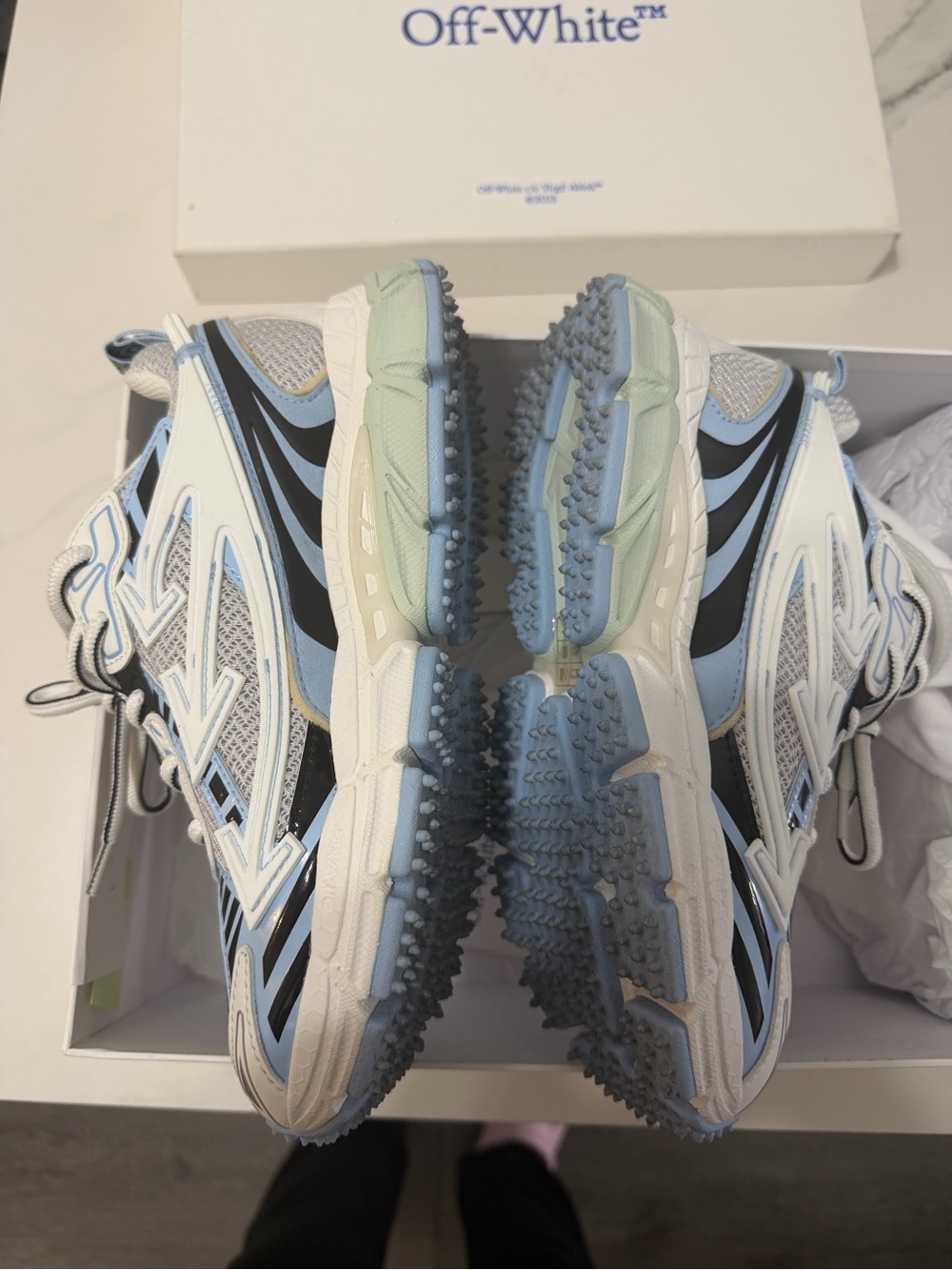 Off-White White, Light Blue & Black Trail-Inspired Sneakers - Picture 5 of 10